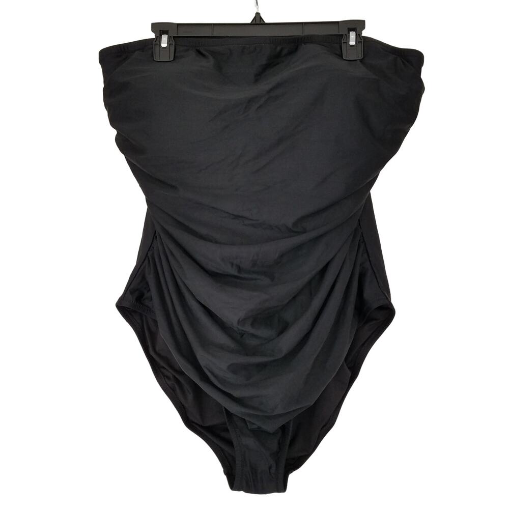 J. Crew Ruched Bandeau One-Piece Swimsuit Size 22 Black NWOT $118 BC115‎
